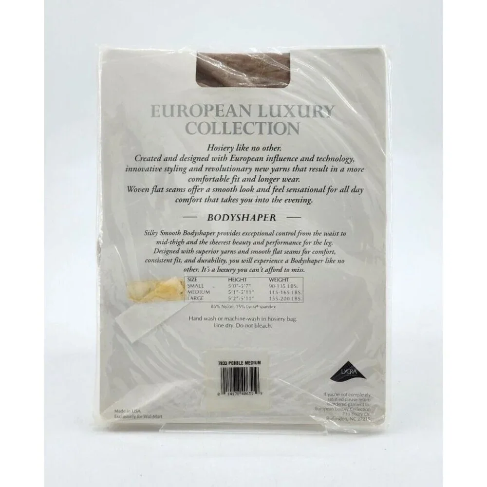 x2 European Luxury Collection Silky Smooth Bodyshaper Pantyhose Pebble Sz Medium